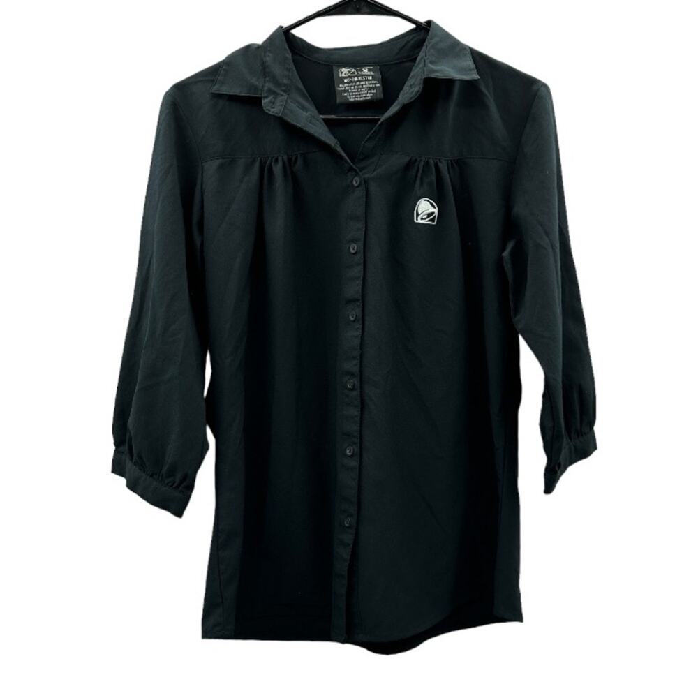 Taco Bell Uniform‎ Women's Black 3/4 Sleeve Button Down Shirt Size S